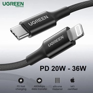 UGREEN ORIGINAL Kabel Data Weaven Type C to Lightning TPE 20W 36W 3A PD Power Delivery Fast Charging MFI Made For Iphone 11 12 13 14 Pro Max Promax 20 36 Watt Charger Ori
