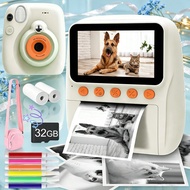Portable teen instant print camera with one-click photo printing, built-in flash, and fun puzzle gam