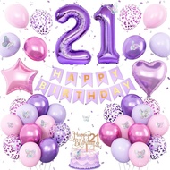 21st Purple Birthday Decorations,Pink Purple 21st Birthday Balloons for Women Butterfly Party Decor 