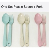【Ready Stock 】1 set Plastic Spoon + Fork Plastik Sudu + Garfu Tebal