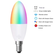 Tuya WiFi Smart Candle Bulb 6W RGB CW Led Lamp Bulb Dimmable Works For Alexa Home Echo With Timer Fu