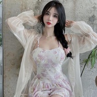 LUNAáo girl phố nữ dép nữ xinh đi chơi Bộ đồ nữ 2025 Mùa hè chiffon chống nắng cardigan Pháp thắt lư