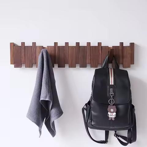 Wall Mounted Black Walnut Coat Rack Solid Wood Clothes Hook Dropshipping Entrance Door Hanger Coat R