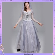 []-Women Halloween Dead Bride Costume Ghost Corpse Bride Corset Dress and Veil Floral Headband Outfi
