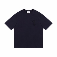 Authentic Ami Paris 2025 Summer Love Embroidered Cotton Short Sleeve T-shirt Tide Brand Mens And Wom