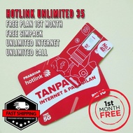 Simkad Hotlink Unlimited Plan 35 Unlimited Internet Call Hotspot Data dan Panggilan Tanpa Had Free bulan pertama