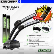 Nissan NV350 2015 - 2025 EXCELLABS Banana Front Wiper Blade High Class Rubber Pair ( 22 / 16 ) ( Car