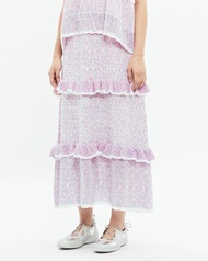 CUPPA - BAMBI Knit ruffle Long Skirt (2 สี) กระโปรงไหมพรม ทรงยาว เอวยางยืด ทอสามลาย สามระดับ ประดับด