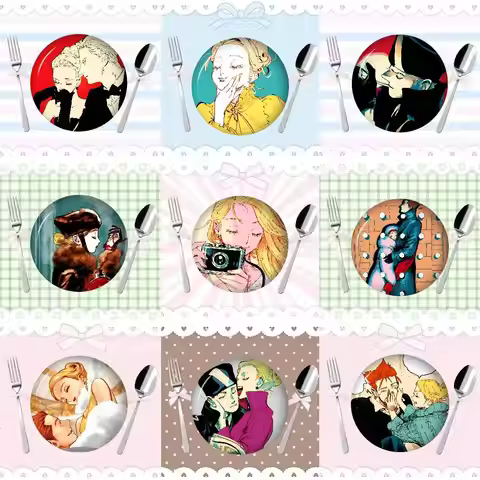 Emma x Aleksander Veil Manga Creative Pins Funny Round Snap-in Brooch Badge Backpack Hat Accessories