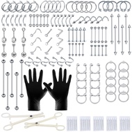Stainless Steel Full Body Piercing Set, Tools & Needles in 12G 14G 16G 20G, Jewelry for Nose, Septum