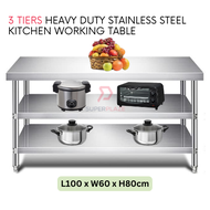 L100XW60xH80cm 3 Tiers Stainless Steel Kitchen Table Storage Heavy Duty Cooking Table Rack
