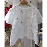 Thailand white peplum blouse with floral embroidery, Bangkok BKK top, clothes