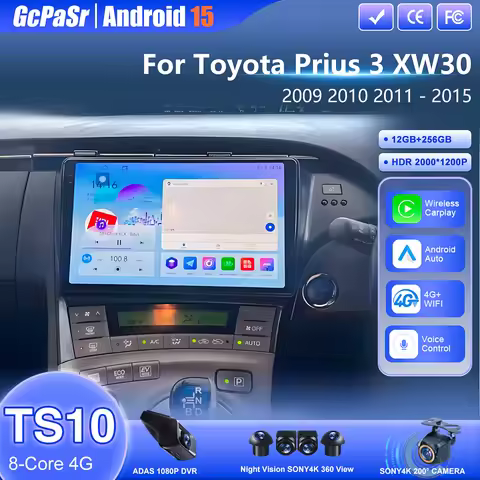 Android 15 WIFI 5G Car Radio For Toyota Prius 3 XW30 2009 - 2015 Auto Multimedia Carplay Player Ster