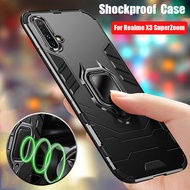 สำหรับRealme X3 SuperZoom Case 2ใน1เกราะไฮบริดHard PC + ซิลิโคนนุ่มเคสTPUฝาครอบโทรศัพท์กันกระแทก + แม่เหล็ก360 ° หมุนขาตั้งวางแหวนFullเคสป้องกันสำหรับOPPO Realme X3 Super Zoom