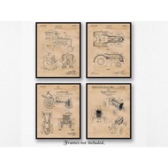 Vintage Tractor Patent Print，4 Frameless Photo，Wall Art Decoration Gift，Suitable for Home Office Joh