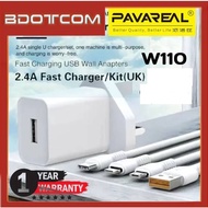 PAVAREAL W110 2.4A Fast Charging Travel Charger Adapter UK Plug