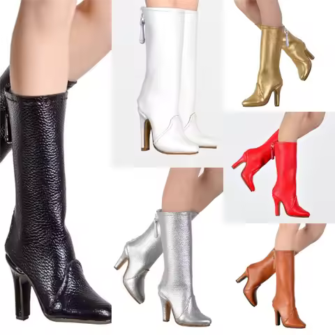 1/6 Scale Female Mid Length Leather Boots Hollow Zipper Shoes Model for 12" Worldbox AT201 Phicen S2
