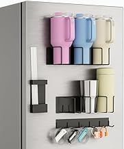 Oasis Origin Magnetic Tumbler Organizer Rack, 4‑Piece No‑Drill Cup Holder for Fridge or Metal Surfac