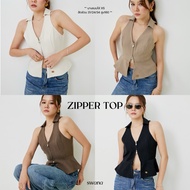 Swana.ss-Zipper top (XS-XL) Shirt Only V-Neck Collar