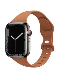 1 correa de reloj deportivo de silicona con hebilla de mariposa de cintura pequeña, color marrón, suave, informal, ajustable, resistente al agua, compatible con Apple Watch Band 38/40/41/42/44/45/49 mm, serie Ultra2/Ultra/SE/9/8/7/ 6/5/4/3/2/1,Accesorios inteligentes para correas de reloj