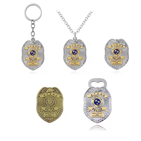 X-Costume Resident Evil 2 Pin Badge Necklace Raccoon City Shield RPD S.T.A.R.S Cosplay Biohazard Key