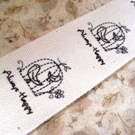 cotton Label Thick Material Printed With A Little Bird Pattern In Cage Size 4 Cm.each Yard