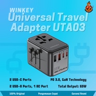 Winkey Universal Travel Adapter 65W GAN PPS 4 Port USB &amp; USB C UTA03 Official Warranty