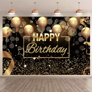 Black Gold Balloon Star Happy Birthday Backdrop Glitter Bokeh Adult Birthday Photography Background