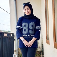 Women's Oversized T-shirt / Baseball T-shirt with Number Motif, 7/8 Sleeve, Muslimah Jersey