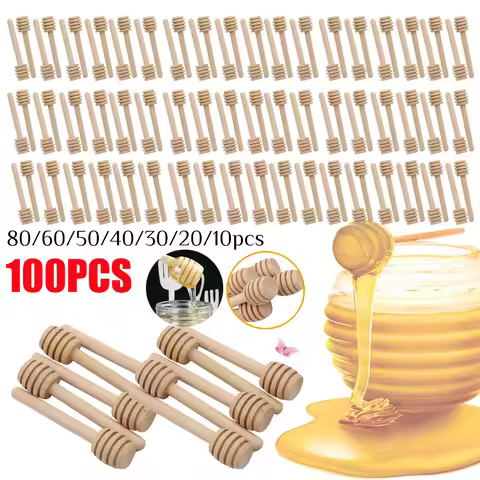 100-1pcs Wooden Honey Stirrers Honey Sticks 8CM Honey Spoon Sticks Drizzle Honey Wedding Party Favor