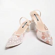 New Chinese Style White High Heel Mules, Pointed Toe Lace Embroidery Convertible Sandals For Women,K