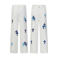 3HEX Chrome Hearts Four Seasons Cross Embroidered Leather Jeans Couple Style
