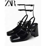 Zara Summer Fashion Women's Shoes Black Patent Leather High Heel Mary Jane Shoes Ballet Shoes