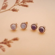 925純銀 天然弧面灰月光/紫水晶耳環 天然水晶耳扣 情人節禮物