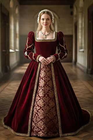 Medieval Royal Renaissance Tudor Queen Elizabeth Burgundy Prom Dress Cosplay Anne Boleyn Velvet Dres