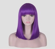 Short Purple Straight Ennui Wigs with Bangs Long Bob Shoulder Length Cosplay Party Wig