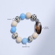 Aquamarine Smoky Quartz Bracelet Dalmatian Jasper 12mm
