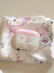 可愛的粉色熊耳機盒，帶蝴蝶結，適用於Apple AirpodsPro2/AirpodsPro/Airpods3/Airpods2