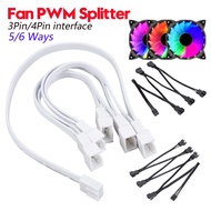 3Pin 4 Pin PWM Fan Cable 5/6 Ways Computer CPU Fan Splier Black Sleeved Extension Power Cable Connector PWM Extension Ca