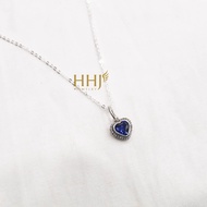 Blue stone heart charm necklace with stone border - HHJ - S95 silver