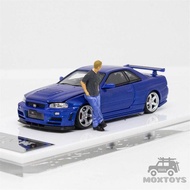 TIME MICRO 1:64 Nissan Gtr R34เปิดฝาครอบได้อย่างรวดเร็ว & รุนแรงรถโมเดล Diecast