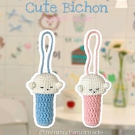 Handmade wool bichon dog lipstick holder/crochet bichon dog lipstick holder handmade