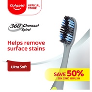 [Help prevent bacteria build up on bristles] Colgate 360 Charcoal Spiral Toothbrush Valuepack 2s (Ul