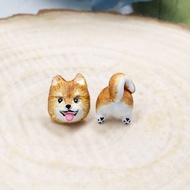 全手作 啡色 松鼠狗耳環 博美犬耳環 防敏感耳針 耳釘/耳夾