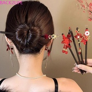BACK2LIFE Wooden Hair Stick, Red New Year Hanfu Hairpin, Classical Tassel Hanfu Headwear Chinese Style Hanfu Accessories