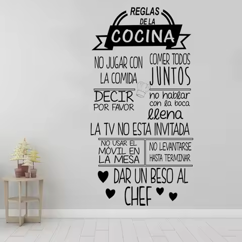 1 pc nice Reglas De La Cocina Spanish text Wall Sticker Removable Wall Stickers Diy Wallpaper for ki