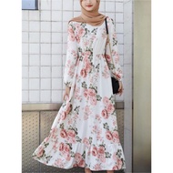 Dress Korean Style Muslim Motif Bunga Ouka