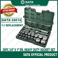 SATA 26Pc 3/4"x1" Dr. Socket Set 3/4" 12PT Socket Set 3 Way Adapter 1"F to 3/4"M Sata Tools 12 Pt So