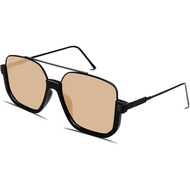GUVIVI Retro Oversized Pilot Sunglasses, Men's Square Double Bridge Pilot Sunglasses, 70s Fashion Su