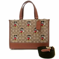 【COACH】x 迪士尼聯名款 大款經典LOGO織布米奇方包/兩用包-卡其駝